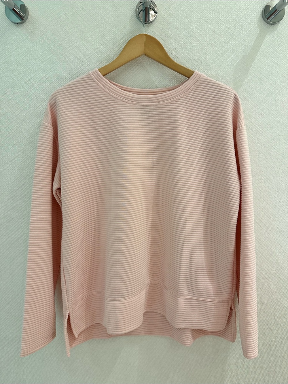 Joe Fresh Long Sleeve Ribbed Crewneck Top - Light Pink